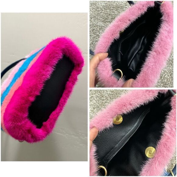 Colorful Striped Handmade Real Mink Fur Mini Tote/Crossbody & Pony Bag Charm - Picture 16 of 16